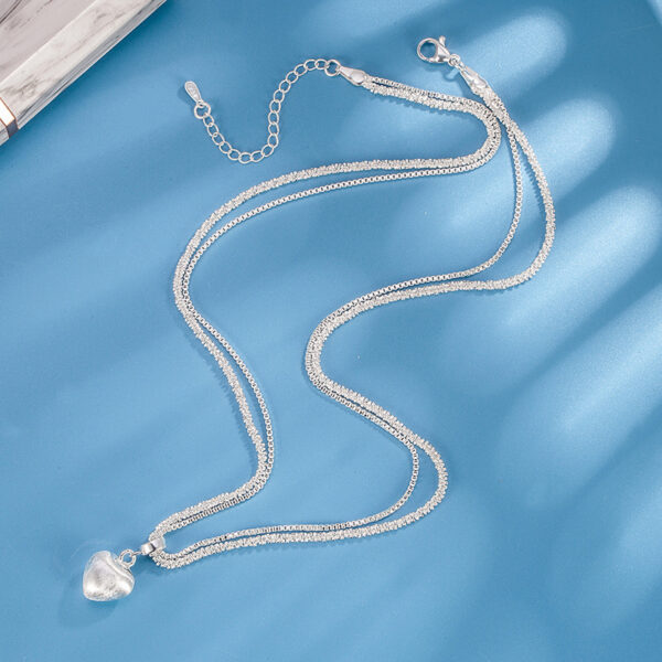Double Layer Brushed Heart Pendant Necklace For Women High-end Feel Light Luxury Necklace Collarbone Chain  Fashion Jewelry - Image 3