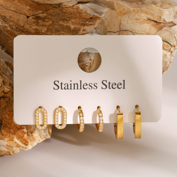 3Pair Rhinestone Cubic Zirconia Bling Stud Earrings Stainless Steel Waterproof Charm Women Basic Jewelry - Image 5