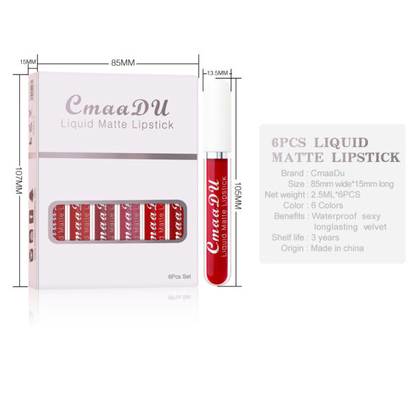6 Boxes Of Matte Non-stick Cup Waterproof Lipstick Long Lasting Lip Gloss - Image 6